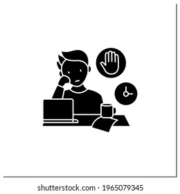 Stop procrastinating glyph icon.Ready to work. Minimize distractions. Commit tasks.Procrastination concept.Filled flat sign. Isolated silhouette vector illustration