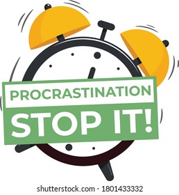 stop procrastination illustration with clock and sign