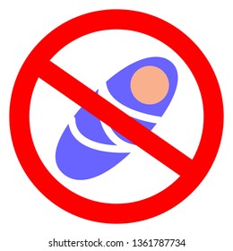 Stop or prohibit sign with baby icon isolated on white background. Unwanted pregnancy concept. Baby is not allowed image. Infants are prohibited.