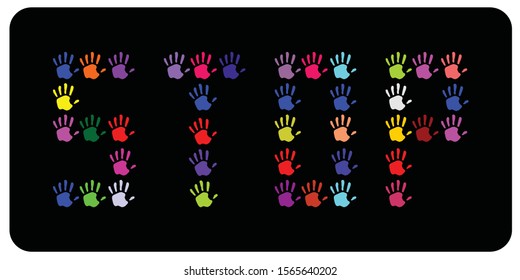 stop or prohibited symbol vector of colorful handprints 