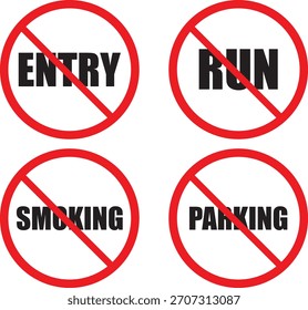 Stop, Prohibition, and Restriction Icon Collection. Essential Warning Signs for Safety and Information Graphics. Universal Hazard and Safety Prohibition Sign Kit.