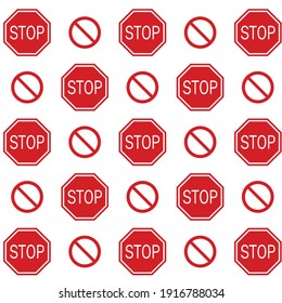 Stop or prohibition sign pattern on white background. Geometric repeat background