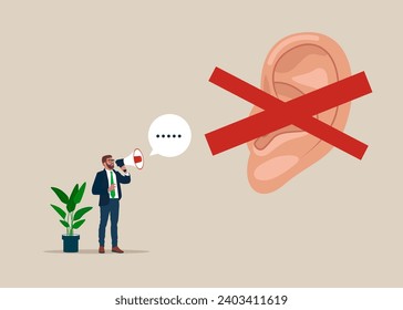 Stop propaganda. Important news, danger situation. Ignorance, not being heard, listened to. Flat vector illustration