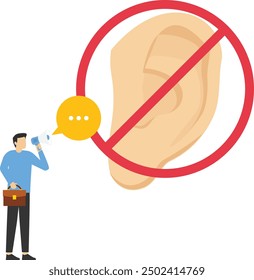 Stop propaganda. Important news, danger situation. Ignorance, not being heard, listened to. Flat vector illustration

