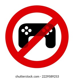 Stop, quit and avoiding to play video game. Payling on computer as negative fun and entertainment. Joystick and gamepad is crossed out. Vector illustration isolated on white.