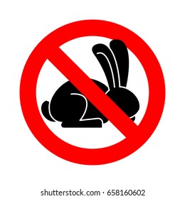 Stop rabbit. ban bunny hare is forbidden. Red prohibitory road sign 