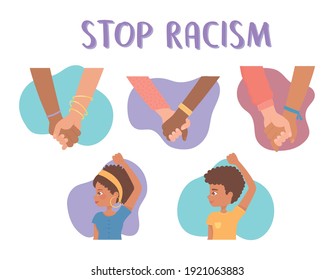 stop racism afro american people and diversity hands together vector illustration