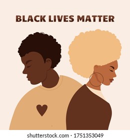 Stop racism. Black lives matter, we are equal. No racism concept. Flat style. Different skin colors. Supporting illustration. Vector.