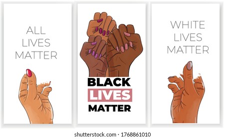 Stop racism. Black lives matter. African American arm gesture. Anti discrimination, help fighting racism poster, tolerance acceptance banner. People equality template vector stock illustration.