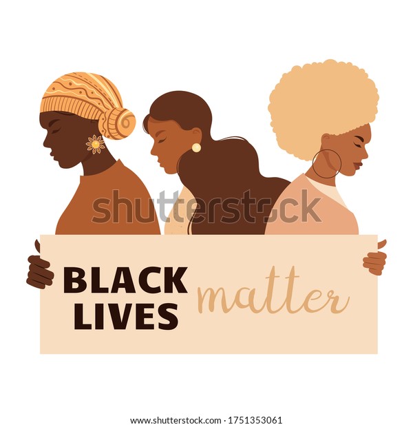 人種差別を止めなさい 黒人の命は重要で 私たちは平等です 人種差別のコンセプトはない 人種差別に反対する女性たち フラットスタイル 異なる肌の色 のベクター画像素材 ロイヤリティフリー