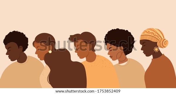 Stop racism. Black lives matter, we are equal. No\
racism concept. Flat style. Different skin colors. Supporting\
illustration. Vector.