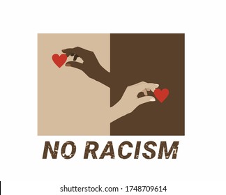 Stop racism. Black lives on matter. Motivational poster against racism and discrimination. Hands give hearts. Anti discrimination, help fight racism poster, policy of tolerance adoption banner concept