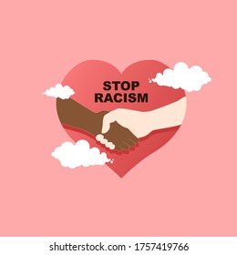 stop racism flat vector, with add love and clouds illustration, do not be racism