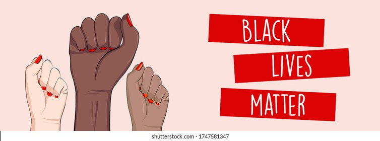 Stop racism horizontal banner. Black lives matter. African American arm gesture. Anti discrimination poster, tolerance acceptance Politics  
 banner concept. People equality united template in vetor.