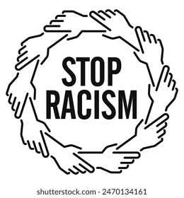 stop racism icon, anti racism symbol, group of people holding arms, helping hand, diversity and inclusion, isolated line vector illustration