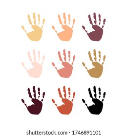 Stop racism icon. Motivational poster against racism and discrimination. Many hands of different races together in a circle. Vector Illustration