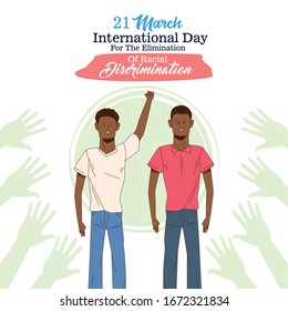 stop racism international day poster with afro men couple vector illustration design