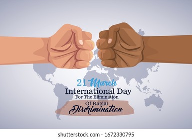 Stop Racism International Day Poster With Hands Fist Crash Vector Illustration Design