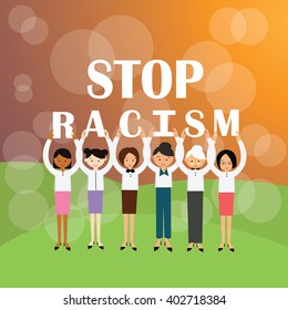 stop racism multi ethnicity group of people holding sign against racial discrimination movement