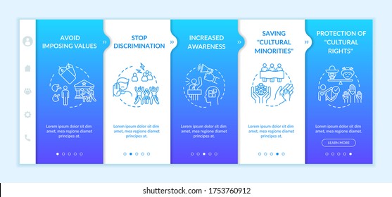 Stop racism onboarding vector template. Multi cultural human right. Respect for race and ethnicity. Responsive mobile website with icons. Webpage walkthrough step screens. RGB color concept