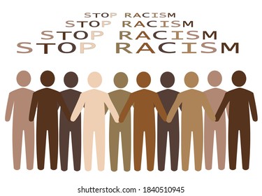 Stop Racism Poster. Different Races Against Discrimination. Vector Icon