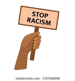 Afiche para detener el racismo tomando de la mano a los afroamericanos aislados de fondo blanco. Problemas sociales del concepto de racismo. Ilustración vectorial de estilo plano mejor para banners, plantillas