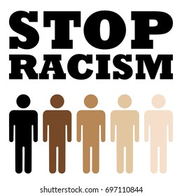 Stop Racism Poster with Skin Color in Human. Vector Illustration. Flat Style. Abstract Decorative Design for No Racism Banners, Posters, Cards, Icons, Signs.