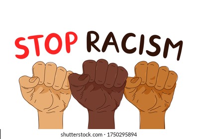 Stop racism protest banner. Vector trendy style illustration poster design. Anti racism, human rights concept