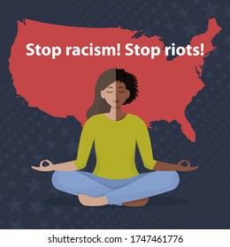 Stop racism! Stop riots i USA. Flat vector illustration with white and black woman
