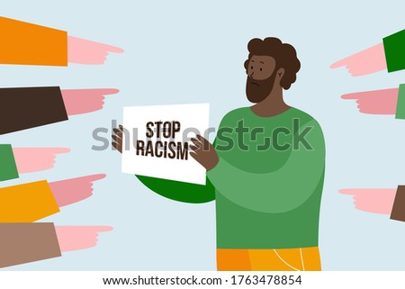 Stop racism. Statement. Young African American man against racism. The social problems of racism.