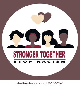 Stop racism and stronger together concept. BLM, Black lives matter,  African Americans and white people against racism, protest banners and posters about Human Right of Black People in US