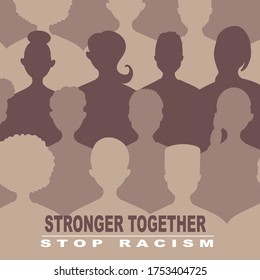 Stop racism and stronger together concept. BLM, Black lives matter,  African Americans and white people against racism, protest banners and posters about Human Right of Black People in US