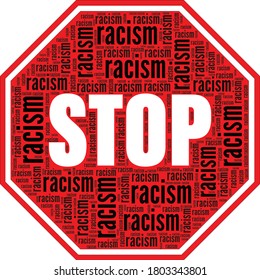 Stop racism traffic sign vector illustration word cloud isolated on a white background.