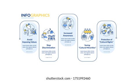 Stop racism vector infographic template. Multi racial human right presentation design elements. Data visualization with 5 steps. Process timeline chart. Workflow layout with linear icons