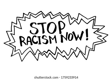 Stop racism - vector lettering doodle handwritten on theme of antiracism, protesting against racial inequality and revolutionary design. For flyers, stickers, posters