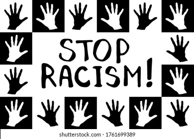 Stop racism - vector lettering doodle handwritten on theme of antiracism, protesting against racial inequality and revolutionary design. For flyers, stickers, posters