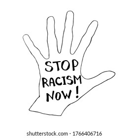 Detengan el racismo - doodle de letras vectoriales escrito a mano sobre el tema de la lucha contra el racismo, protestando contra la desigualdad racial y el diseño revolucionario. Para volantes, pegatinas, afiches