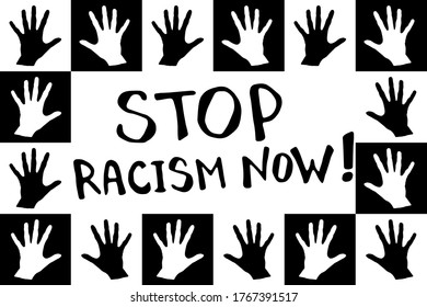 Stop racism - vector lettering doodle handwritten on theme of antiracism, protesting against racial inequality and revolutionary design. For flyers, stickers, posters