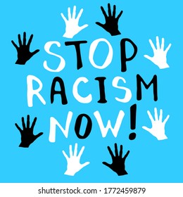 Stop racism - vector lettering doodle handwritten on theme of antiracism, protesting against racial inequality and revolutionary design. For flyers, stickers, posters, T-Shirt Design