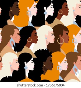Stop racism. We are equal. Concept on the theme of racism. Protesting people. Black lives matter. Seamless pattern. Vector stock illustration. Flat style