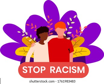 Stop racism. We're the same, Black lives matter. Different skin color. flat vector illustration design concept. background, banner, social media