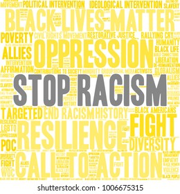 Stop Racism word cloud on a white background. 
