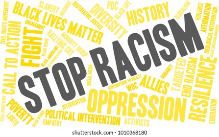 Stop Racism word cloud on a white background. 