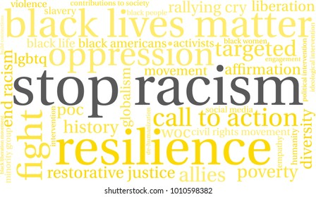 Stop Racism word cloud on a white background. 