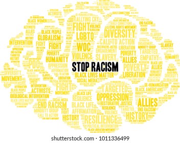 Stop Racism word cloud on a white background. 