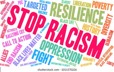 Stop Racism word cloud on a white background. 