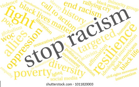 Stop Racism word cloud on a white background. 