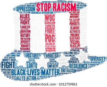 Stop Racism word cloud on a white background. 