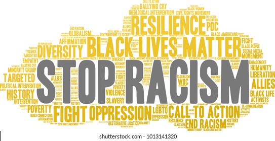 Stop Racism word cloud on a white background. 