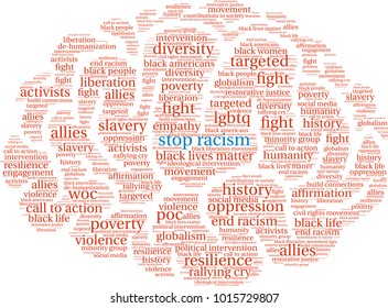 Stop Racism word cloud on a white background. 